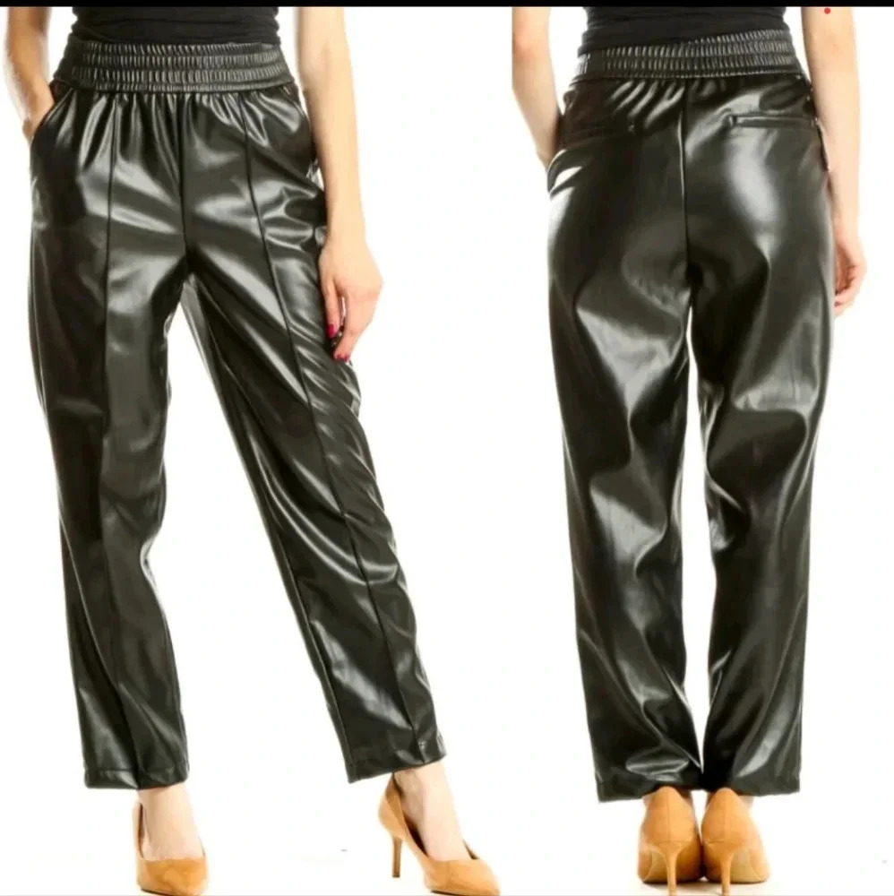 Maison de Amélie Faux Leather Straight-Leg Pull-On Pants, Leg Seam, Sz 6, EUC!